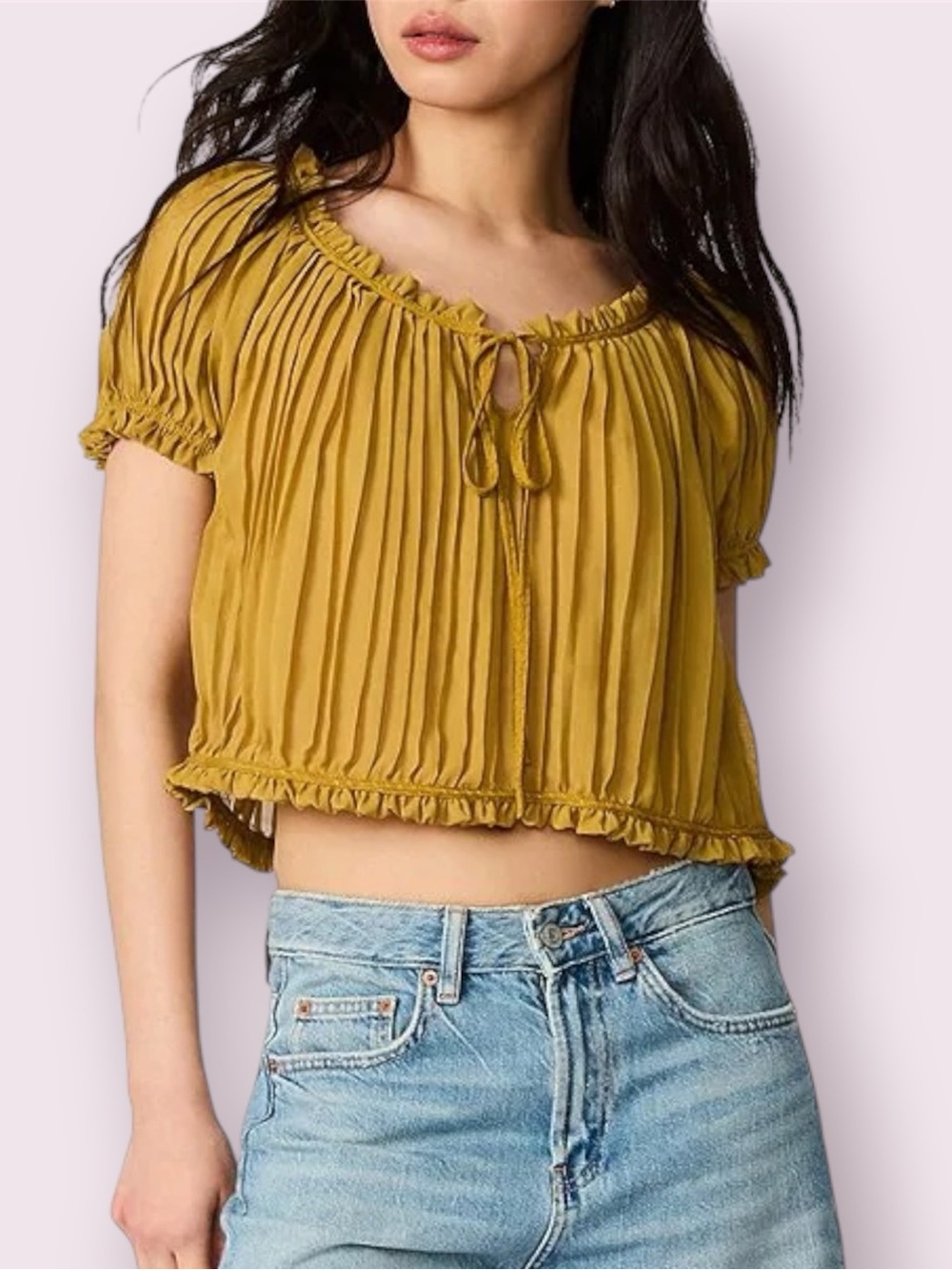 Steve Madden Theodora Pleated Chiffon Crop Top Thyme Green Size Medium